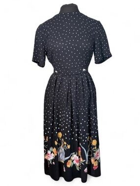 Vintage WNY Polka Dot Floral Garden Midi Dress Size 6 Cottagecore